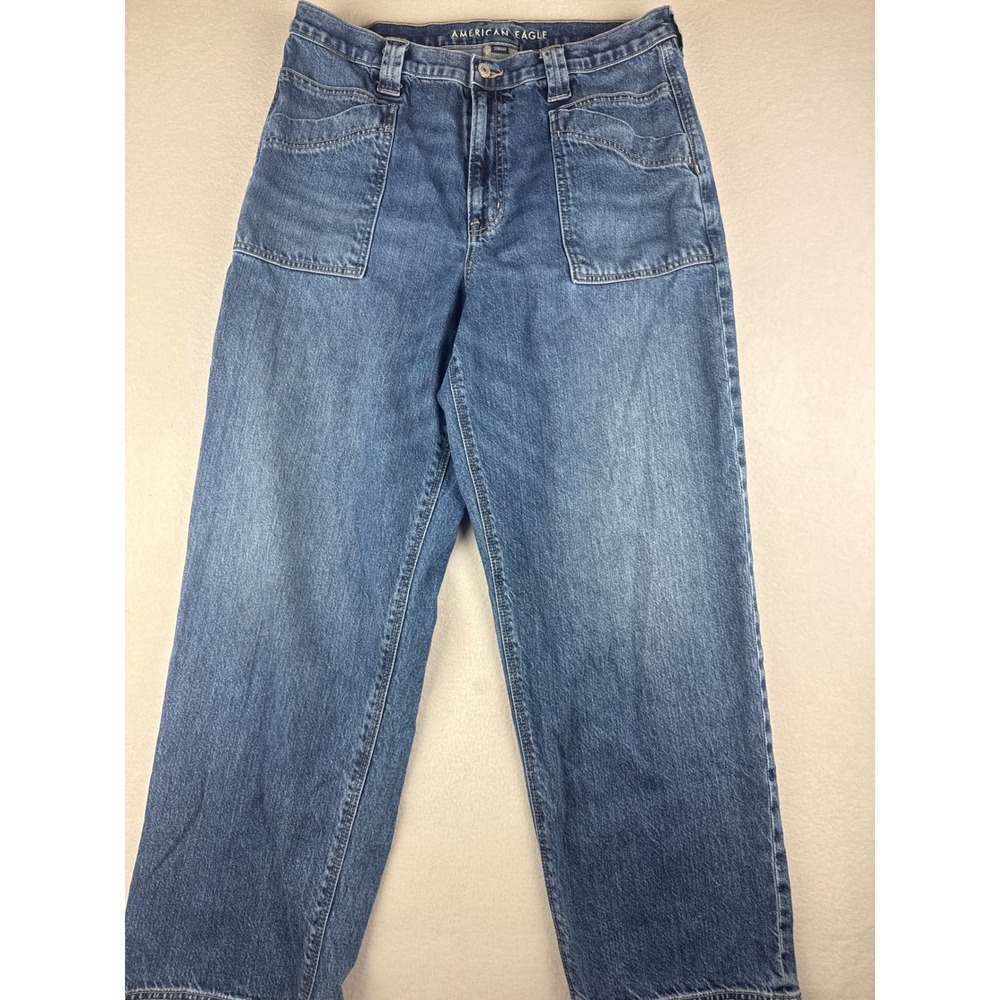 American Eagle Super High-Rise Baggy Straight Strigid Jeans Blue Size 14 Regular
